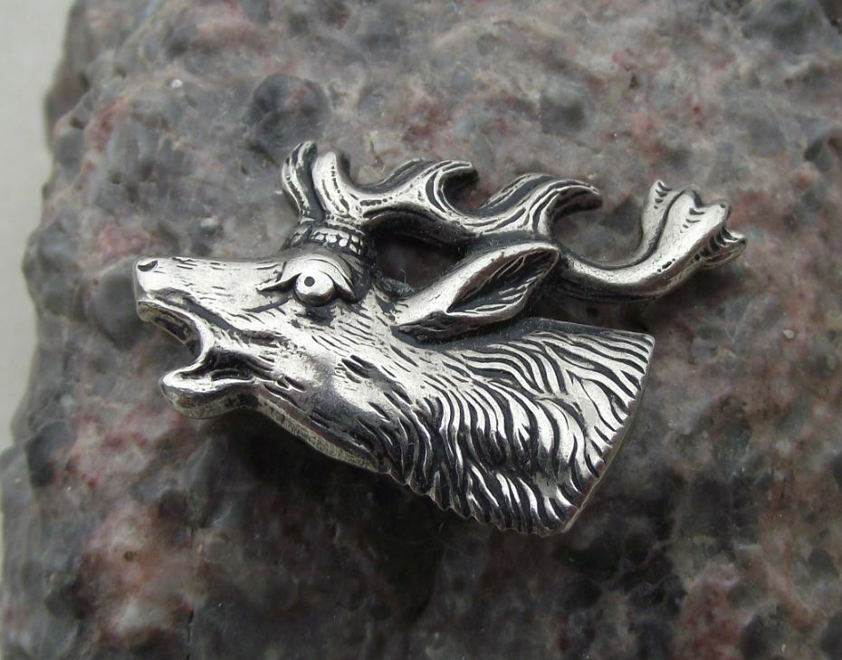 Antique Roaring Stag Deer Hunt Head Long Antler Horns Hunting Hunter Pin Badge - Badgecrazy