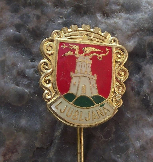 Antique Ljubljana Slovenia Heraldic Crest Coat Arms Shield Pin Badge - Badgecrazy