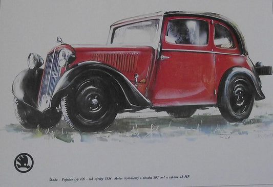 Skoda Popular Type 420 1934 Picture Car Vladimir Bidlo Printed Illustration - Badgecrazy