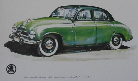 Skoda Type 1200 1952 Picture Car Vladimir Bidlo Skoda Printed Illustration - Badgecrazy