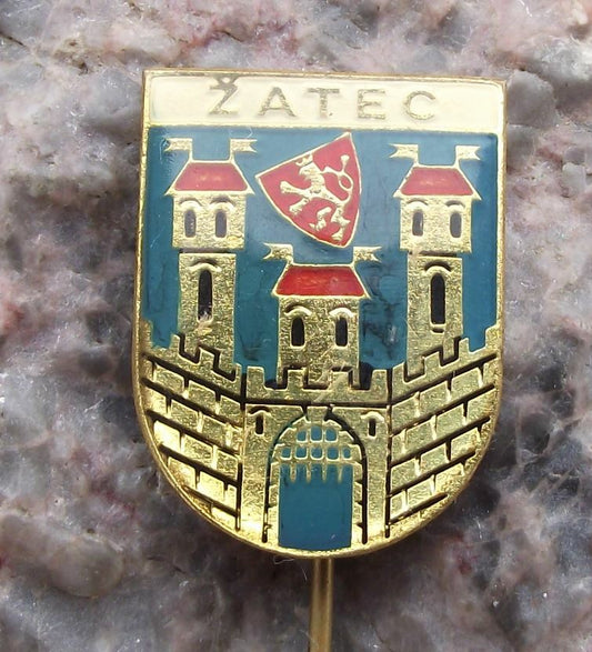 Vintage Zatec Town City Czechoslovakia Heraldic Crest Coat of Arms Pin Badge