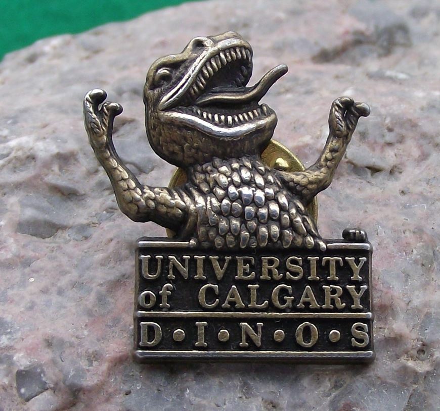 University of Calgary Canada Dinos Dinosaur Tyrannosaurus Rex Pin Badge - Badgecrazy
