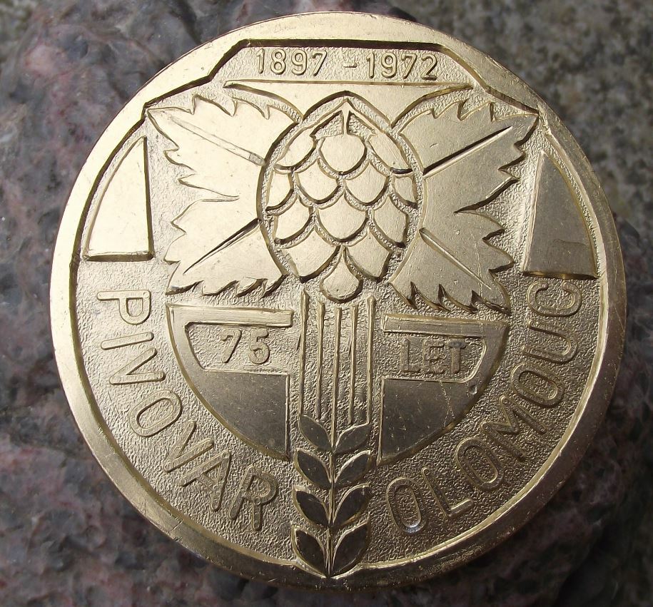 1972 Czech Pivovar Olomouc 75th Anniversary Beer Pils Brewery Medallion - Badgecrazy