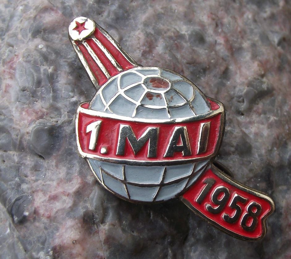 1958 Sputnik 1 Satellite May Day East German DDR Space Celebration Pin Badge - Badgecrazy