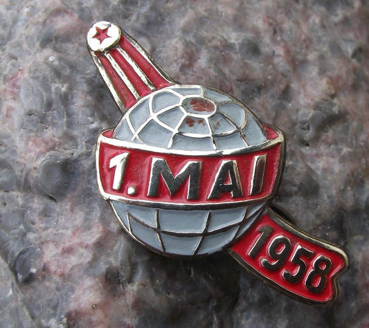 1958 Sputnik 1 Satellite May Day East German DDR Space Celebration Pin Badge - Badgecrazy