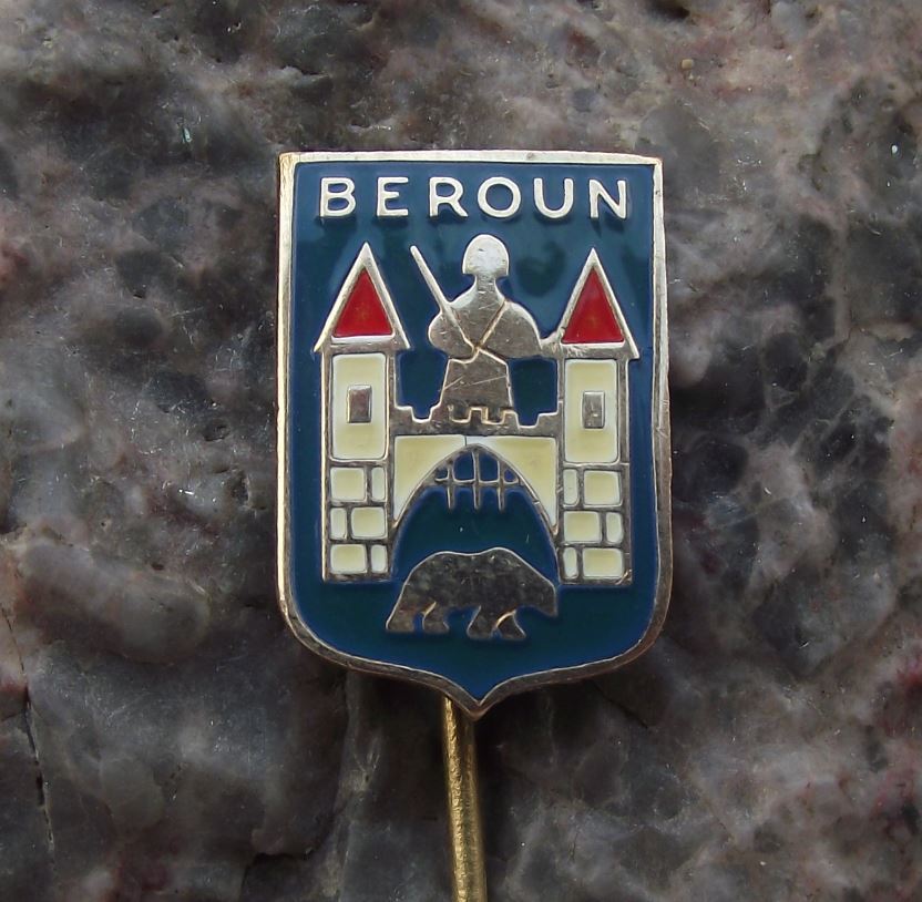 Beroun Czech Bohemian City Knight Bear Heraldic Crest Coat of Arms Pin Badge - Badgecrazy