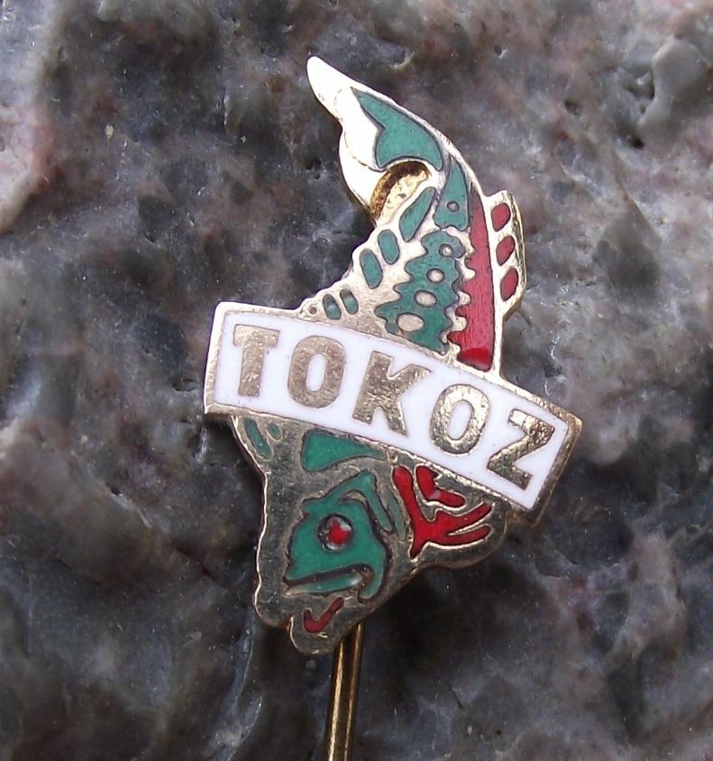 Antique Tokoz Fishing Reels Czechoslovakia Carp Fish Logo Angling Pin Badge - Badgecrazy
