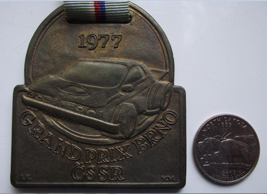 1977 Grand Prix Brno Circuit Rally Car Motor Racing Ribbon Race Award Medal - Badgecrazy