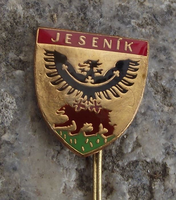 Jesenik Black Spread Eagle Brown Bear Official Czech Heraldic Shield Pin Badge - Badgecrazy