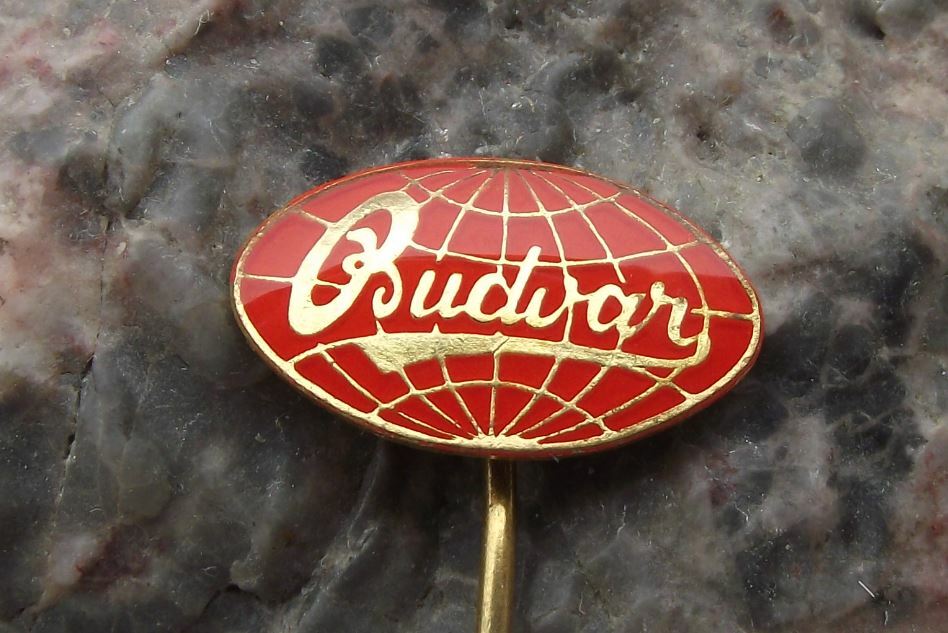 Antique Budvar Czech Budweiser Brewery Pivovar Lager Beer Pin Badge Red - Badgecrazy