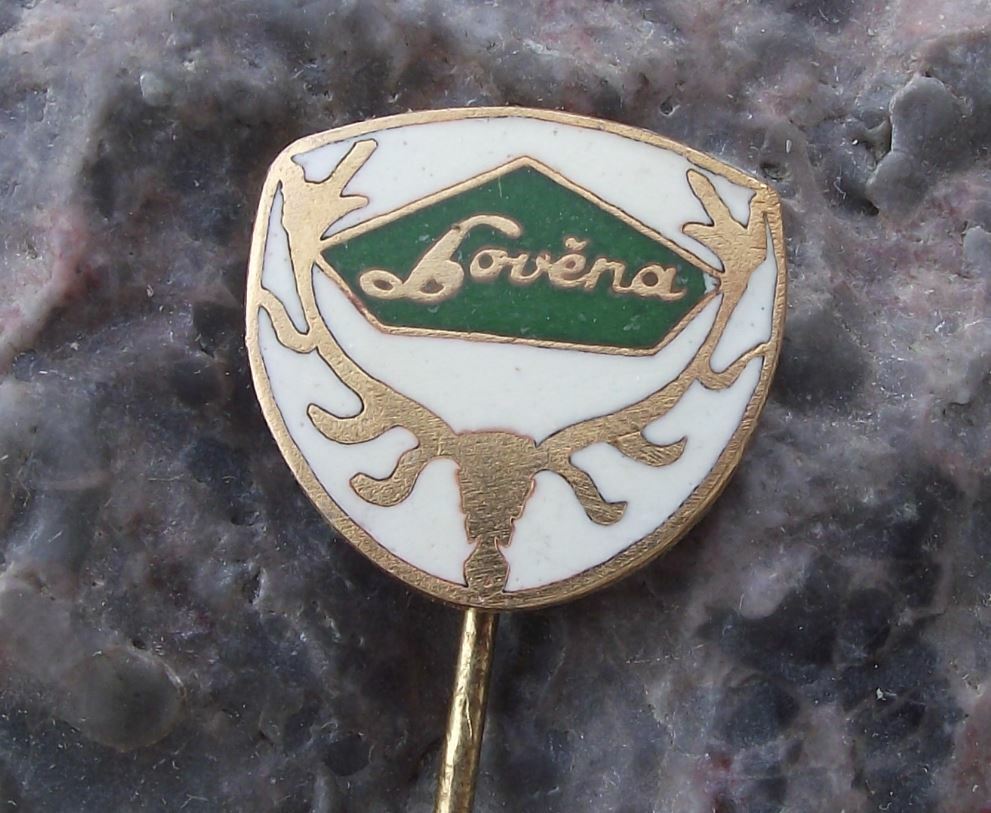 Antique Lovena Czech Shotgun Gun Weapon Maker Deer Stag Horn Trophy Pin Badge - Badgecrazy