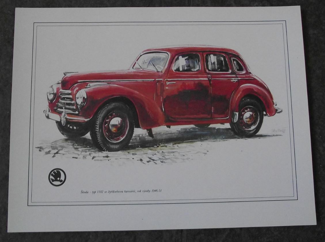Skoda Type 1102 1946 Picture Car Vladimir Bidlo Skoda Printed Illustration - Badgecrazy