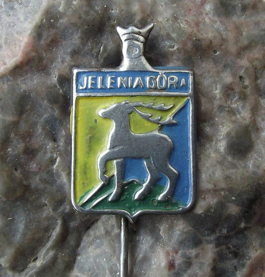 Vintage Jelenia Gora Poland Deer Polish Coat of Arms Heraldic Crest Pin Badge - Badgecrazy