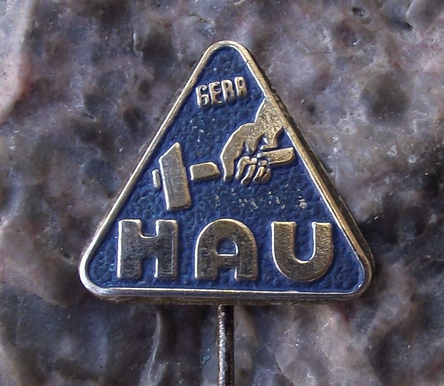 Vintage East Germany DDR Gebruder Hau Maschinenfabrik Engineering Firm Pin Badge - Badgecrazy