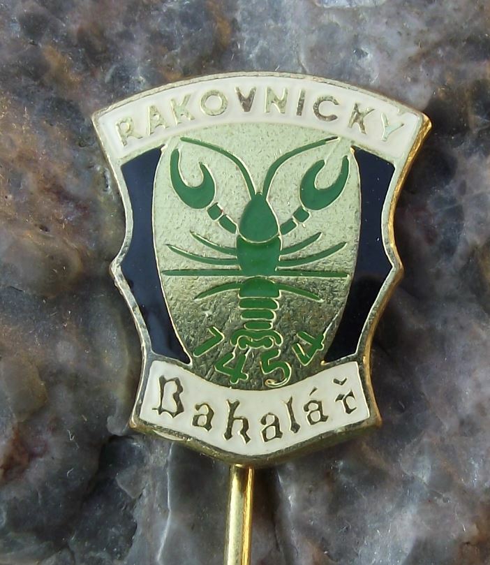 Antique Bakalar Rakovnicky Pivovar Czech Lobster Logo Brewery Beer Pin Badge - Badgecrazy