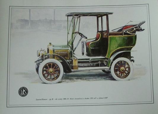 Laurin Klement 1906 Type B Car Vladimir Bidlo Skoda Printed Illustration - Badgecrazy