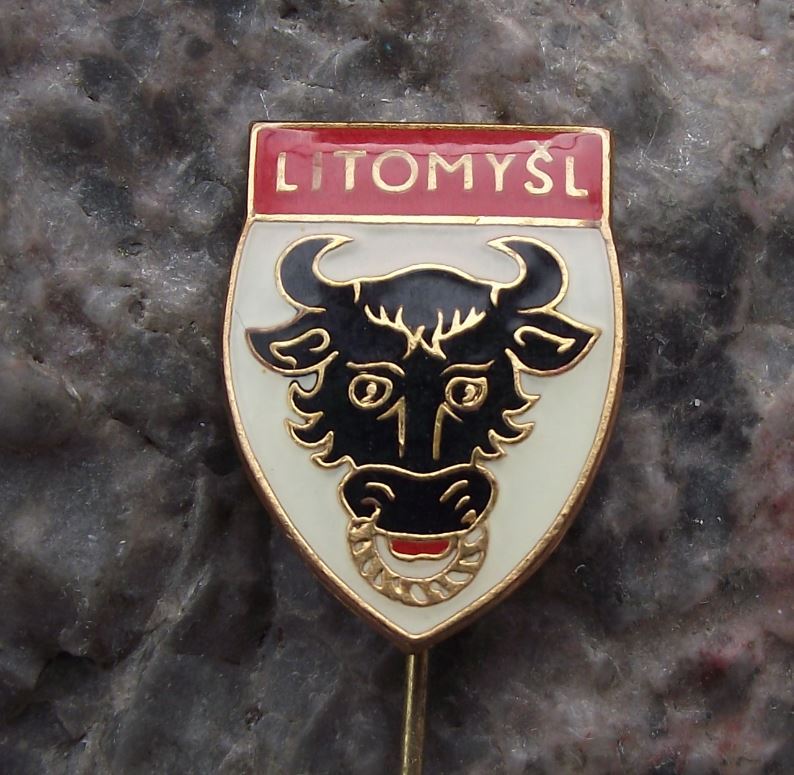 Antique Litomysl Black Bull Ox Head Czech Heraldic Crest Coat of Arms Pin Badge - Badgecrazy