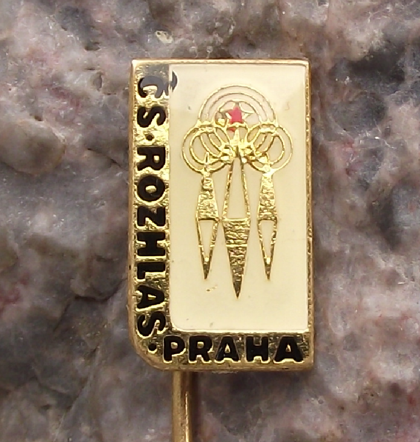 Vintage Czech State Broadcasting Company Radio Prague Tower Pin Badge - Badgecrazy