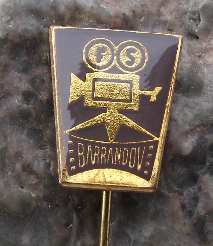 Antique Barrandov Czech Movie Studios Film Camera Tripod Tape Reels Pin Badge - Badgecrazy