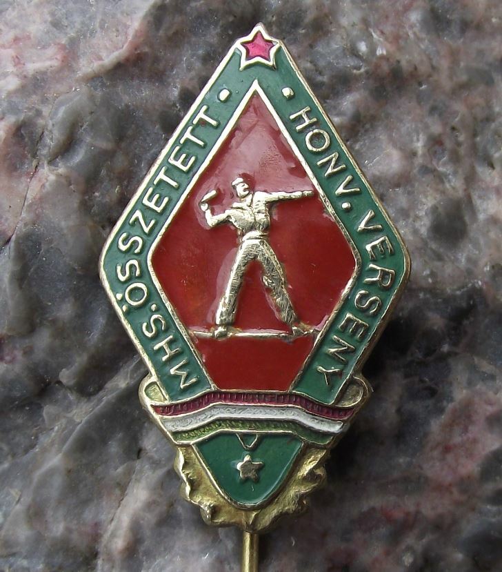 Antique Hungary Civil Defense MHSz MHS Soldier with Hand Grenade Pin Badge - Badgecrazy