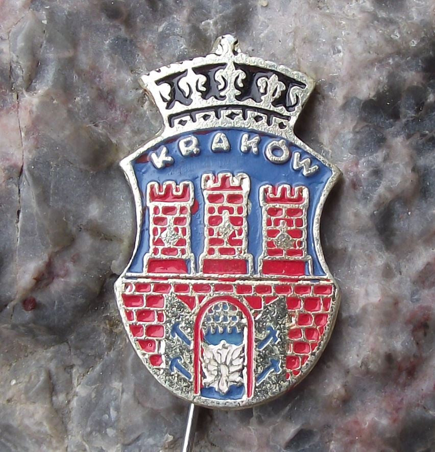 Vintage Krakow Castle Towers Castle City Crown Heraldic Crest Tourist Pin Badge - Badgecrazy