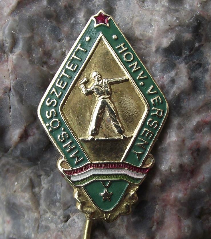 Antique Hungary Civil Defense MHSz MHS Soldier with Hand Grenade Pin Badge - Badgecrazy