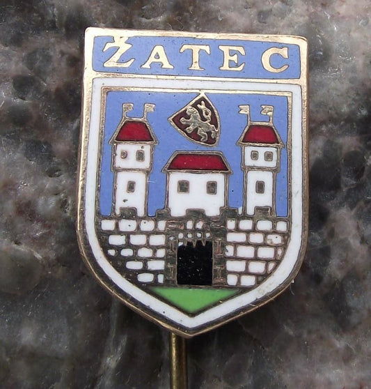 Antique Zatec Czechoslovakia Coat of Arms Heraldic Crest Souvenier Pin Badge - Badgecrazy