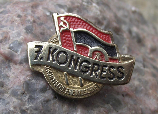 1959 East German DDR Conference of Soviet Alliance Friendship Flags Pin Badge - Badgecrazy