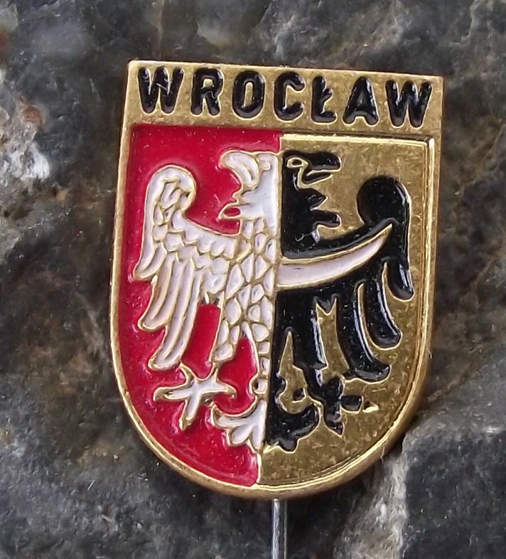 Vintage Wroclaw Polish City Poland Heraldic Crest Eagle Coat of Arms Pin Badge