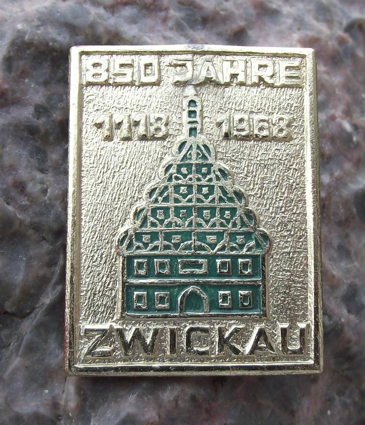 1968 Zwickau Germany Town Hall 850th Anniversary Rathaus Building Pin Badge - Badgecrazy