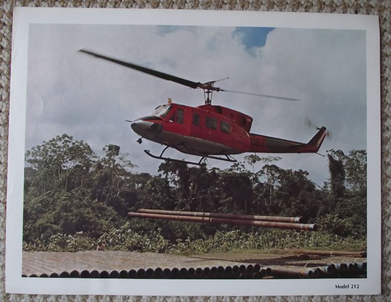 1973 Bell Helicopters Model 212 Jungle Pipe Lifting A4 Colour Advertising Plate - Badgecrazy