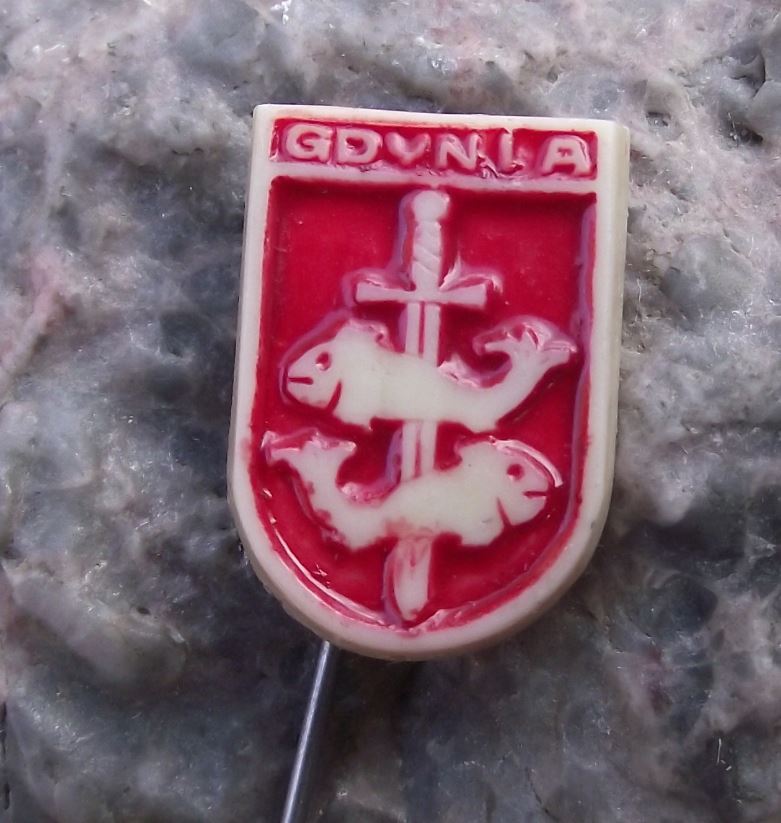 Antique Gdynia Polish Town Poland Coat of Arms Heraldry Plastic Pin Badge - Badgecrazy