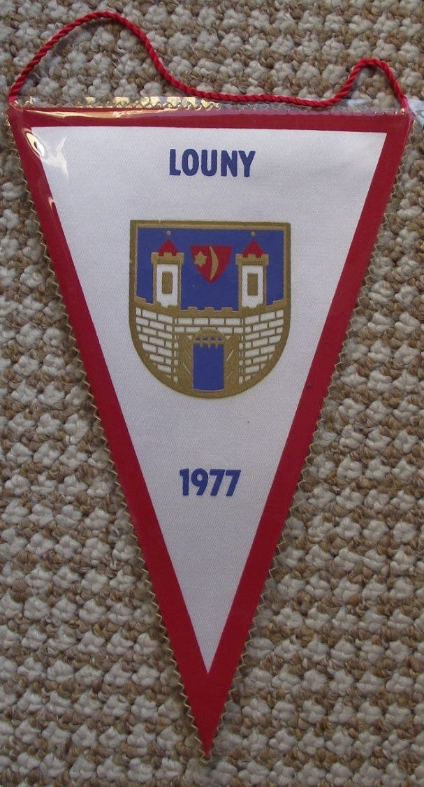1977 Louny City Czechoslovakia Heraldic Crest & Football Cup Pennant Flag - Badgecrazy
