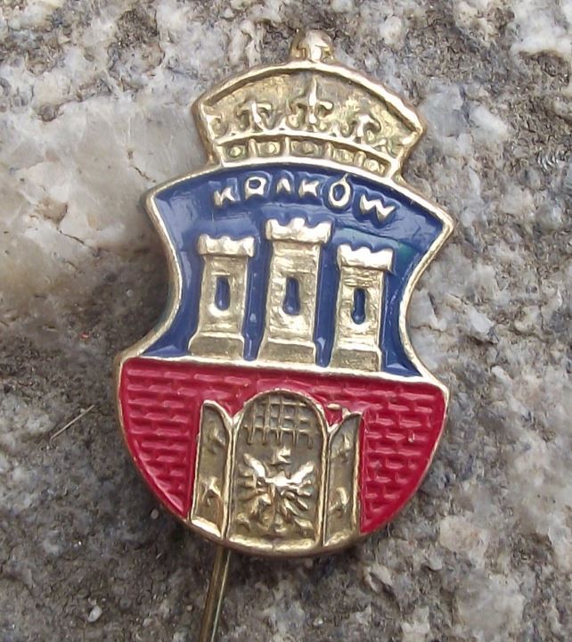 Antique Krakow Poland Walled Castle City Crown Heraldic Crest Tourist Pin Badge - Badgecrazy