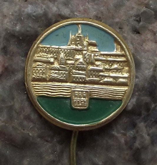 1940's Prague Castle & River Czech Capital City Tourist Souvenier Pin Badge