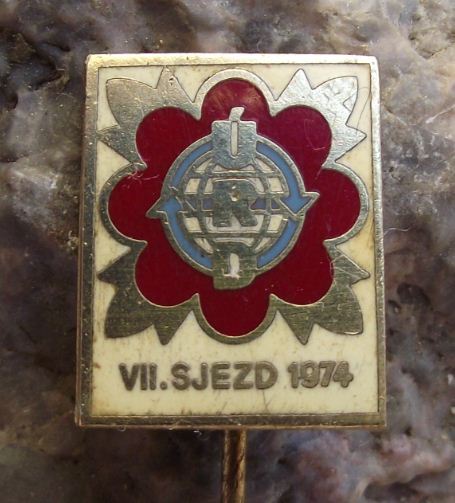 1974 URD Trade Union 7th General Assembly Conference Ustredni Rada Pin Badge - Badgecrazy