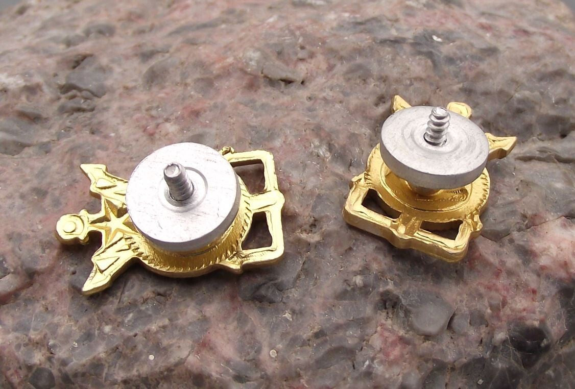 Vintage Pair Czechoslovak Army Engineer Unit Military Bulldozer Uniform Badge - Badgecrazy