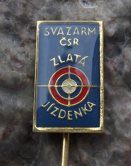 Svazarm Czech Military Army Reserve Marksman Shooter Golden Ticket Pin Badge - Badgecrazy