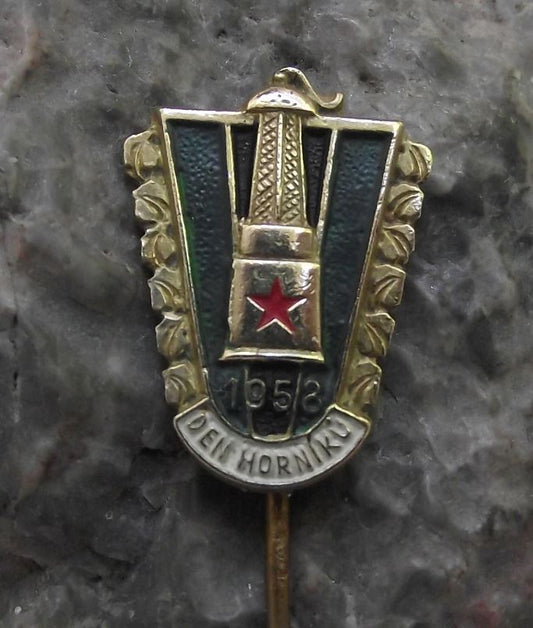1958 National Czech Mining Miners Day Den Horniku Coal Mine Lamp Pin Badge - Badgecrazy