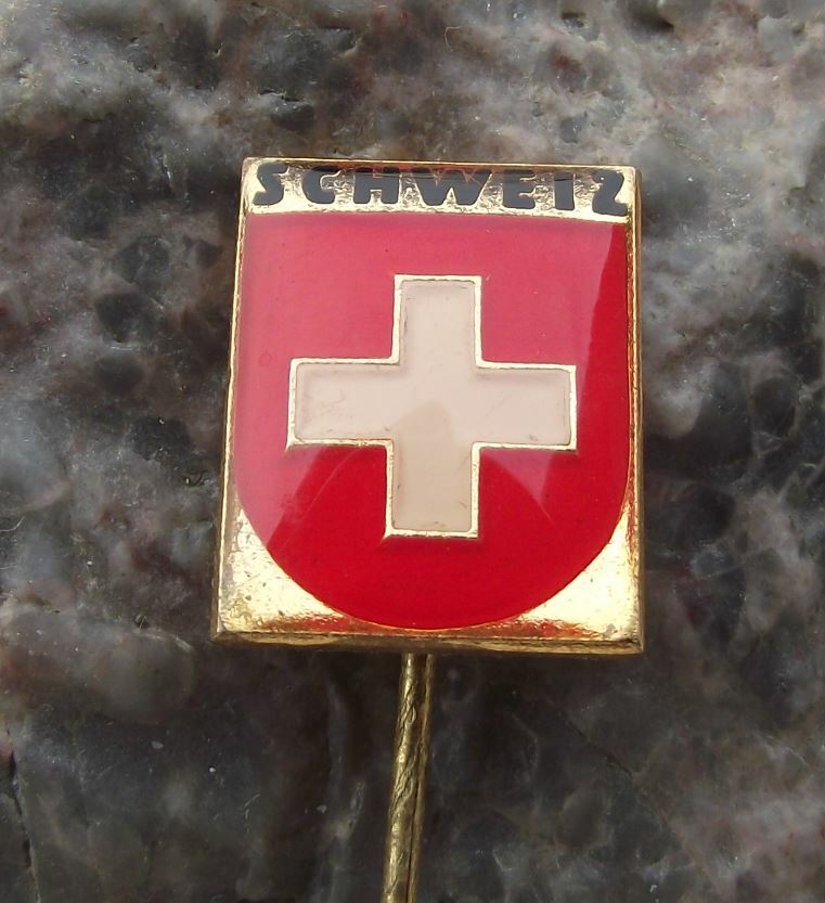 Antique Swiss Switzerland White Cross National Red Flag Schweiz Pin Badge - Badgecrazy