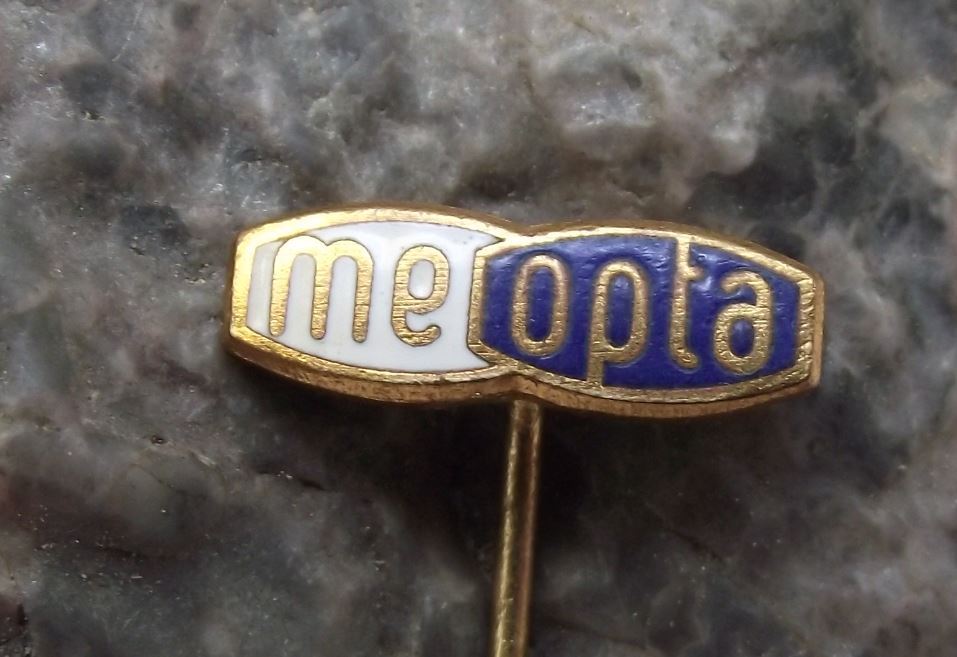 Vintage Meopta Czech Stereo Camera Company Optics Lenses Logo Pin Badge Blue - Badgecrazy
