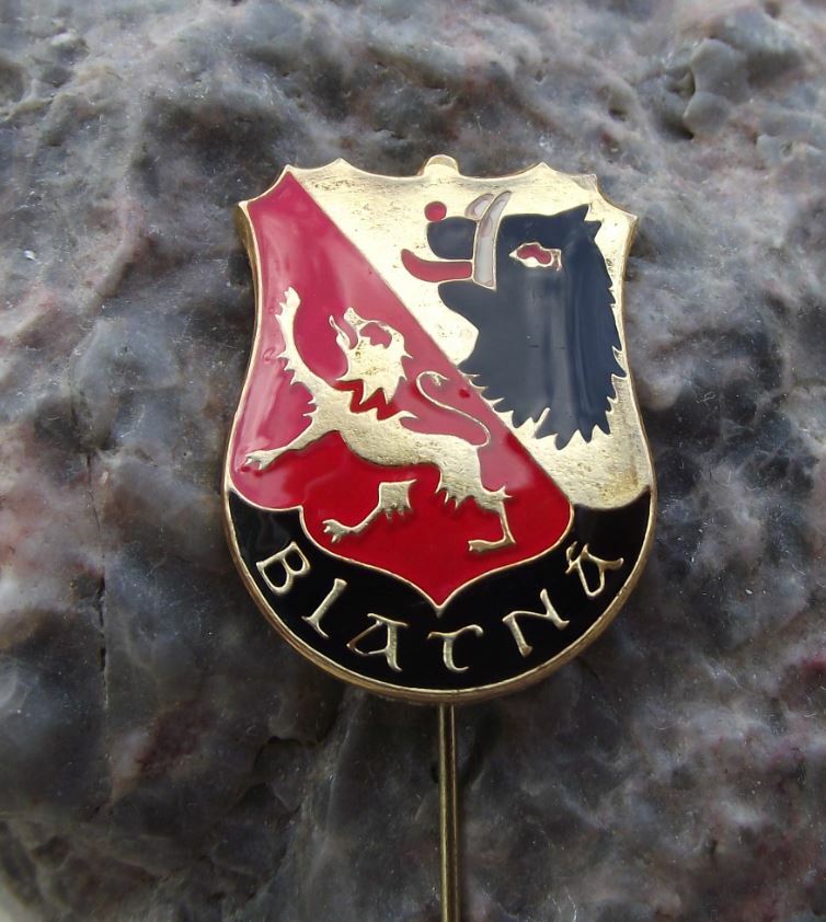 Antique Blatna Heraldic Crest Wild Boar Pig Head & Blue Lion Souvenier Pin Badge - Badgecrazy