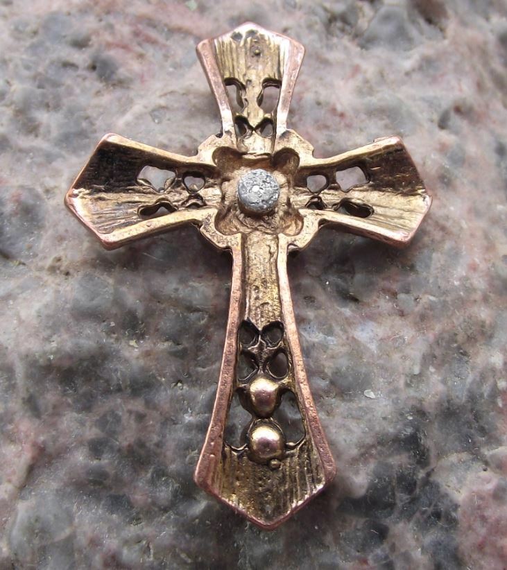 Antique Bejewelled Jewelled Christian Cross Religious Holy Charm - Badgecrazy