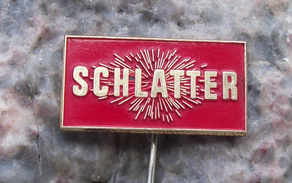 Vintage Schlatter Swiss Welding Weaving Machines Advertising Logo Pin Badge - Badgecrazy