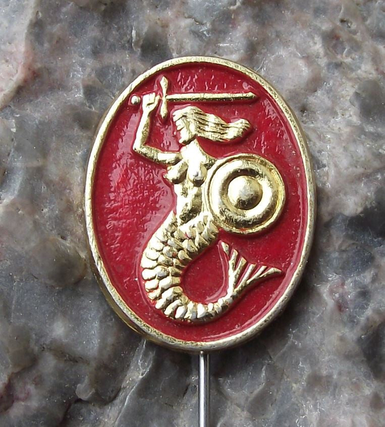 Vintage Warsaw Poland Mermaid Heraldic City Crest Sword Polish Shield Pin Badge - Badgecrazy