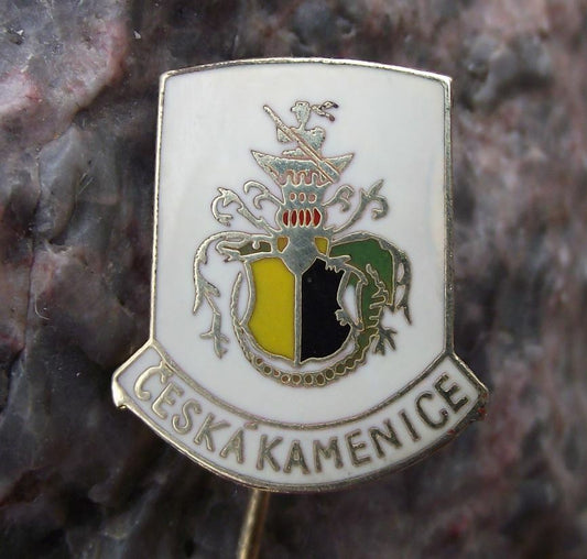 Vintage Ceska Kamenice Czechoslovakia Coat of Arms Heraldic Crest Pin Badge - Badgecrazy