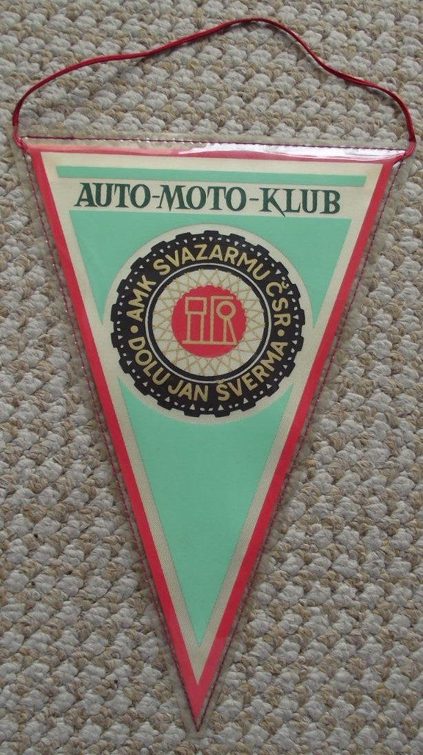 Automobile Club of Jan Sverma Coal Miners Svazarm Moravian Pennant Flag - Badgecrazy