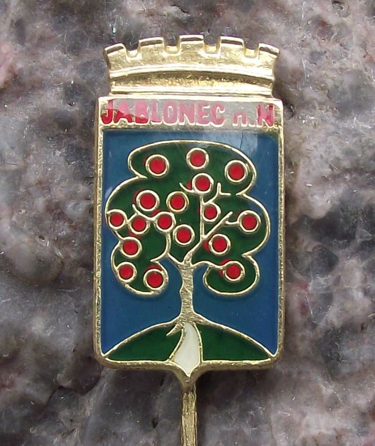 Jablonec nad Nisou Crowned Royal Apple Tree Hill Heraldic Crest Shield Pin Badge - Badgecrazy