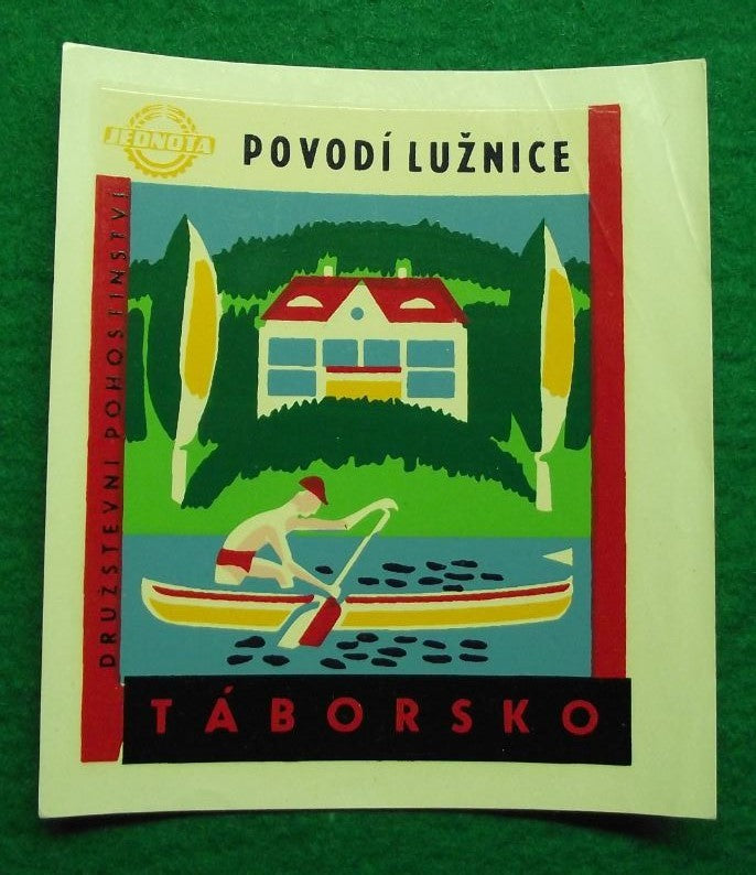 Antique Tabor Region Bohemia Canoeing Luznice River Czech Holiday Decal Sticker - Badgecrazy