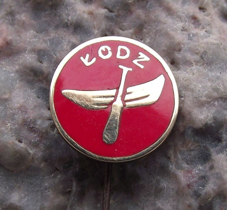 Small Vintage Lodz Poland Boat Ship Oar Coat of Arms Heraldic Crest Pin Badge - Badgecrazy